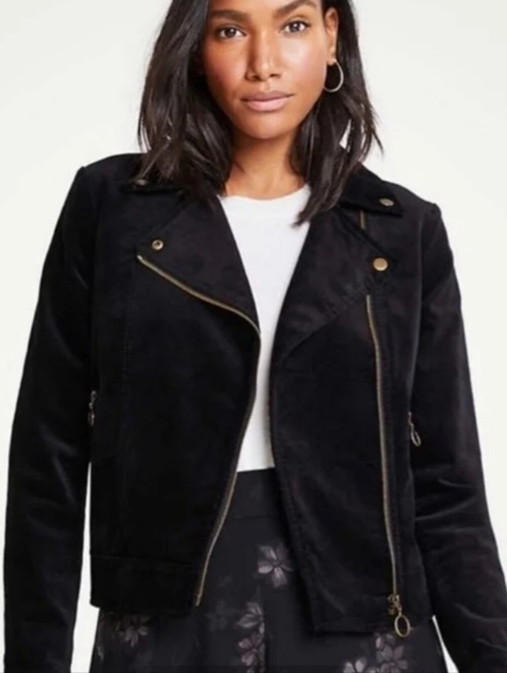 ANN TAYLOR  Black Velvet Suede Moto Jacket